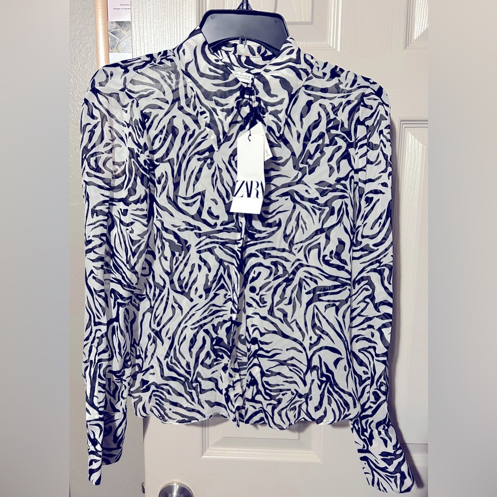 Zara sheer zebra print blouse NEW with tags!